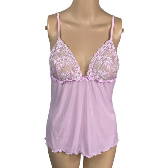 Vtg Y2K Intimissimi Pastel Pink Lace Sheer Coquette Babydoll Camisole SZ L - Picture 1 of 8